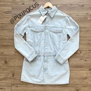 ZARA DENIM MINI DRESS 100% COTTON LIGHT BLUE